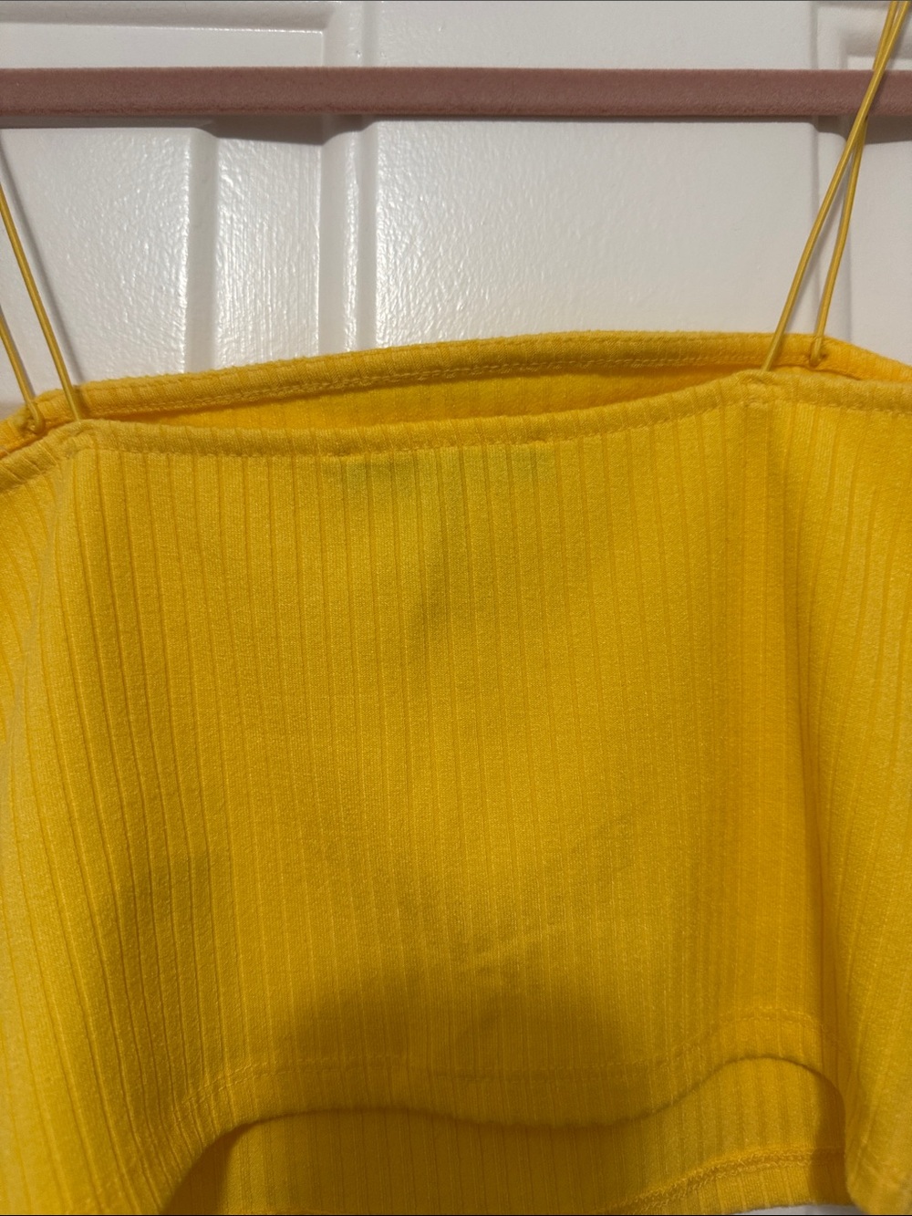 Yellow Ribbed Spaghetti-Strap Crop Top - Picture 8 of 9